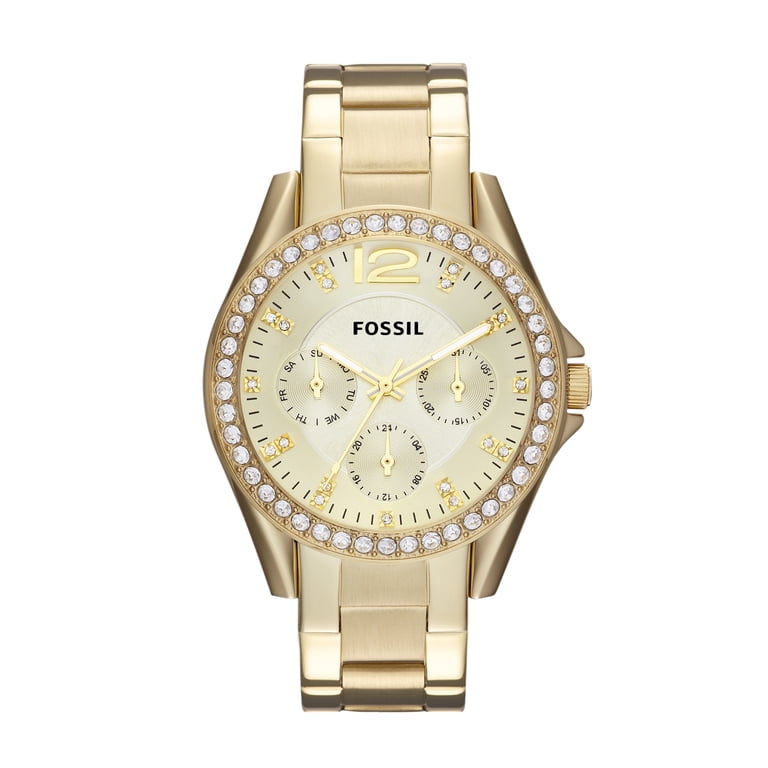 Fossil Riley ladies gold tone stainless steel crystal fashion watch NEW BATTERY Fossil Women main image 3