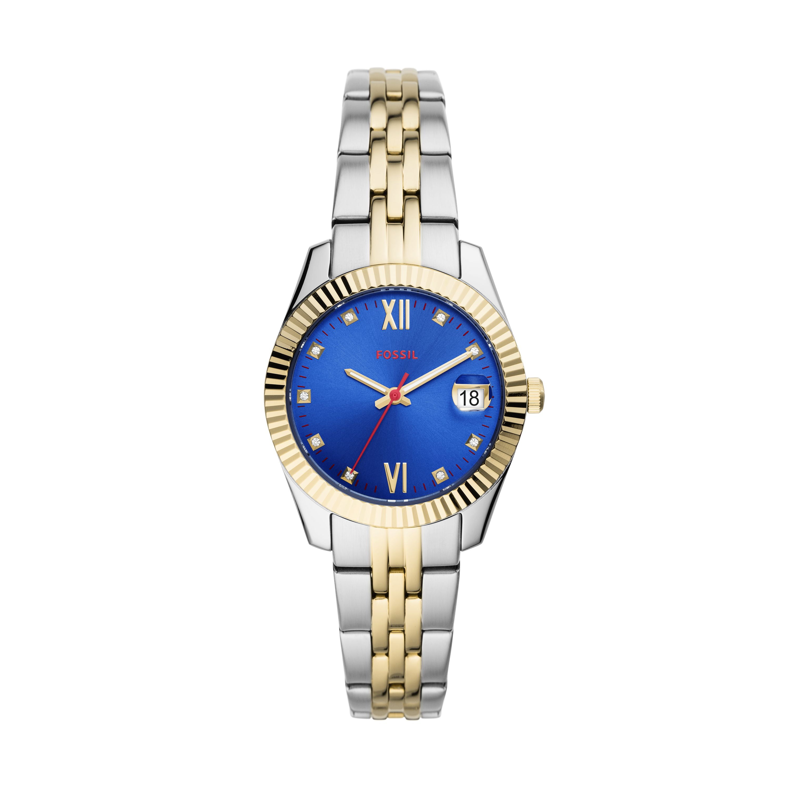 scarlette mini three hand date two tone stainless steel watch