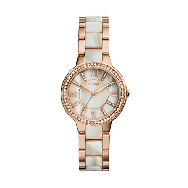 Fossil Women's Virginia Three-Hand Day-Date, Rose Gold-Tone Stainless ...