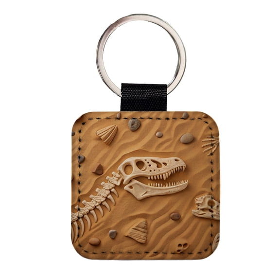 Fossils Dinosaur Bones Faux Leather Square Keychain