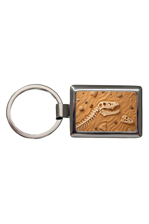 Fossils Dinosaur Bones Metal Rectangle Keychain