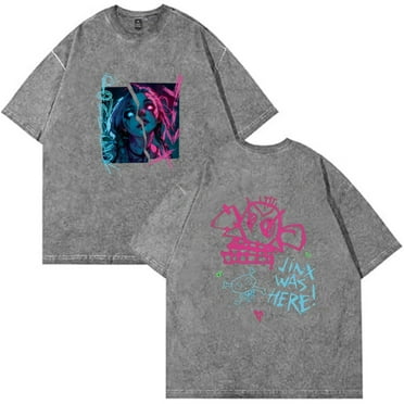 Fosskos Washed vintage Arcane Jinx Cotton T-shirts Hot Anime Arcane Tee-shirt Fashion New Tshirts Casual Tops Two Sides Print Tees