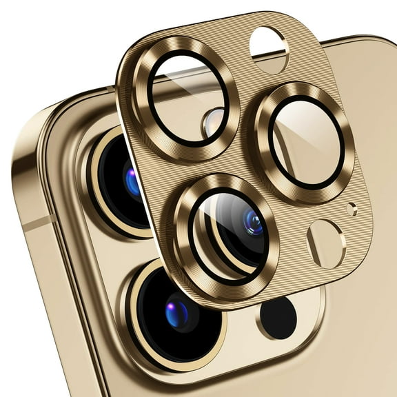 JINGYANG Camera Lens Protector Compatible with iPhone 14 Pro/ 14 Pro Max, 9H Tempered Glass Screen Protector, Metal Protective Lens Cover for iPhone 14 Pro/ iPhone 14 Pro Max - Gold