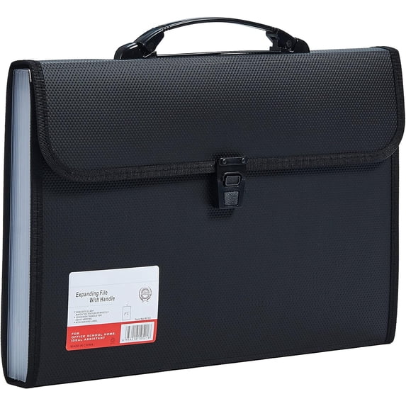 Fostbeen Legal Size 13 Pocket Accordian File Organizer Expanding File Folder for FC A4 Paper, Briefcase File Case with Durable Handle & Buckle Closure for School Home Business (Black)