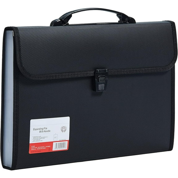 Fostbeen Legal Size 13 Pocket Accordian File Organizer Expanding File Folder for FC A4 Paper, Briefcase File Case with Durable Handle & Buckle Closure for School Home Business (Black)