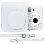 Fostbeen PU Leather Protective Case for Fujifilm Instax Mini 12/11 Instant Film Camera Travel Case,with Pocket and Adjustable Shoulder StrapClay White