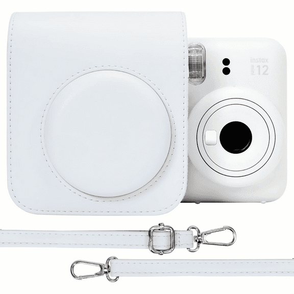 Fostbeen PU Leather Protective Case for Fujifilm Instax Mini 12/11 Instant Film Camera Travel Case,with Pocket and Adjustable Shoulder Strap(Clay White)