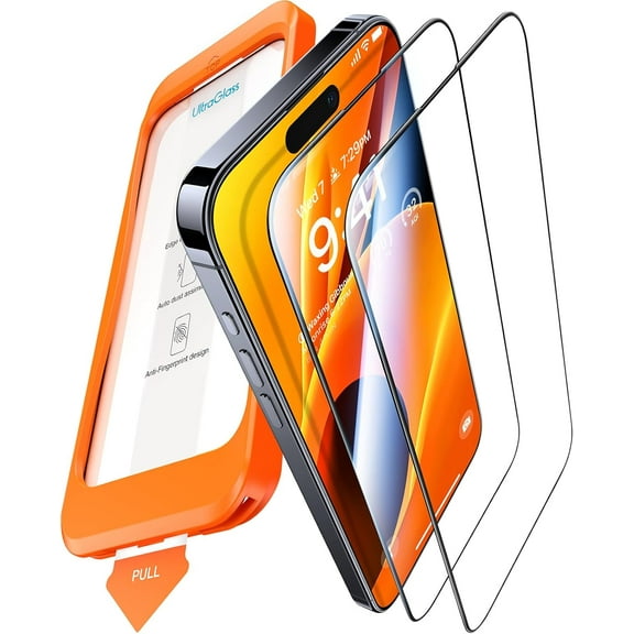 Fostbeen UNBREAK TOP 9H+ Glass for iPhone 15 Pro Screen Protector [Full Coverage & Military Grade Shatterproof] Screen Protector 15 Pro Tempered Glass [Longest Durable] Auto-Installation, 2 Packs