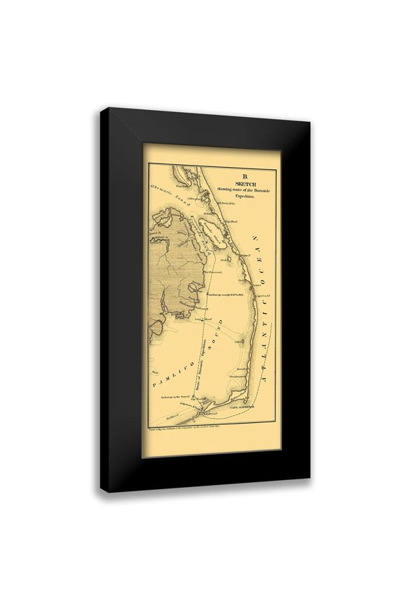Foster 9x14 Black Modern Framed Museum Art Print Titled - Burnside Expedition Route North Carolina