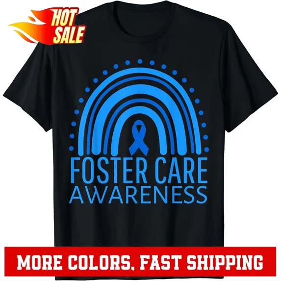 Foster Care Awareness Month Rainbow Ribbon Blue Unisex T-Shirt