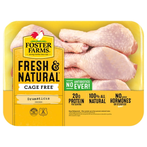 Foster Farms Fresh & Natural Cage Free Chicken Drumsticks, 1.8-2.2 lb
