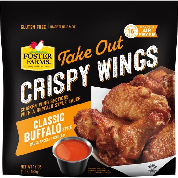 Foster Farms Classic Buffalo Take Out Crispy Chicken Wings, 1 lb (Frozen)