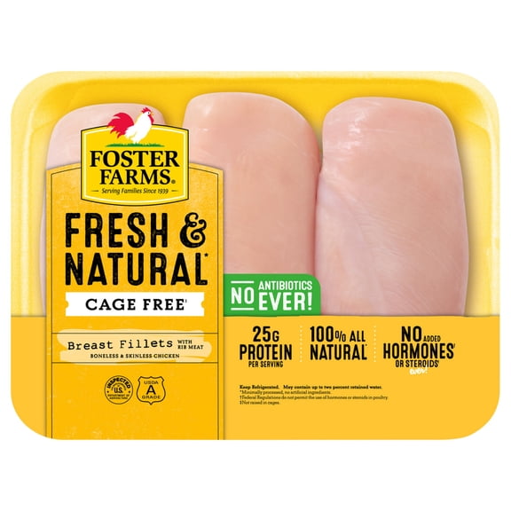 Foster Farms Fresh & Natural Cage Free Chicken Breast Fillets, 1.8-2.1 lb