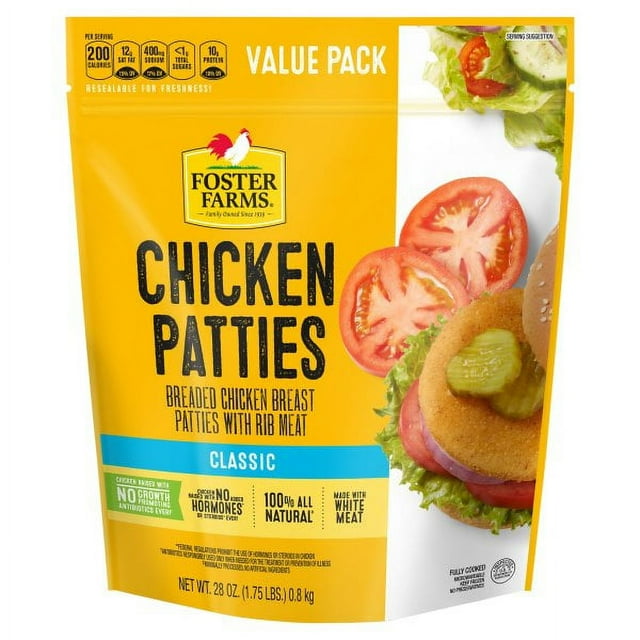 Foster Farms Fully Cooked Chicken Patties (White Meat) Frozen, 10 g