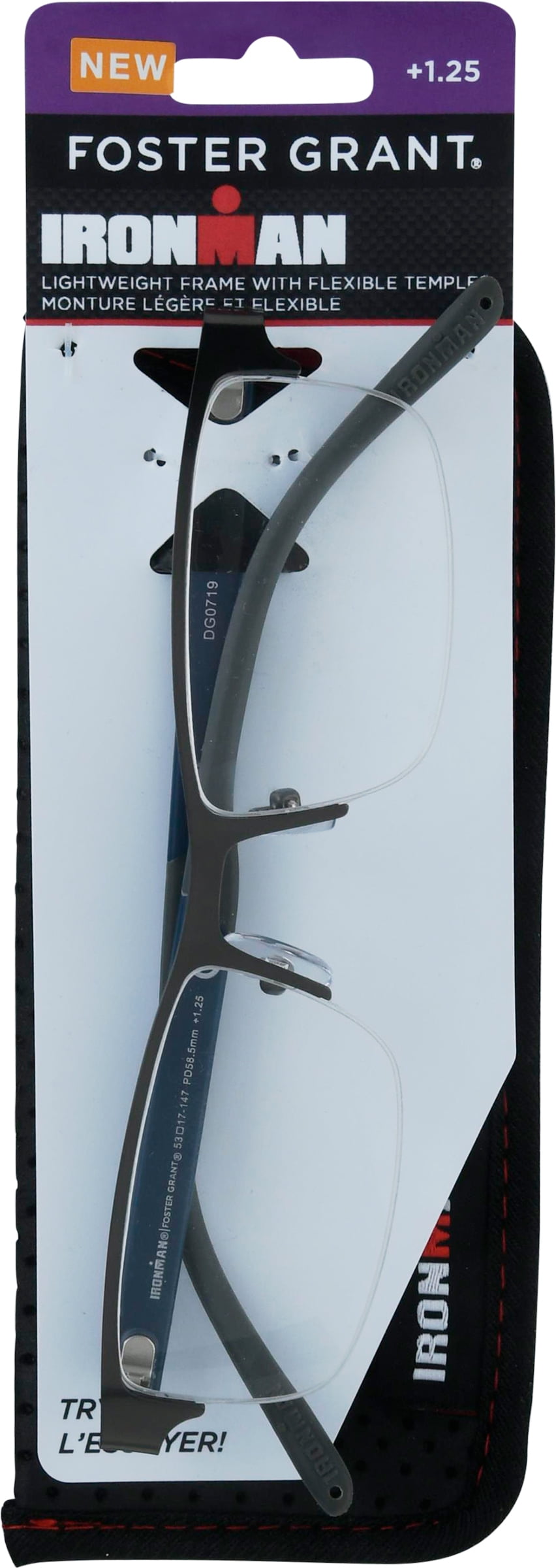Foster Grant IM1001 Ironman Gun/Blue Reading Glasses +1.25