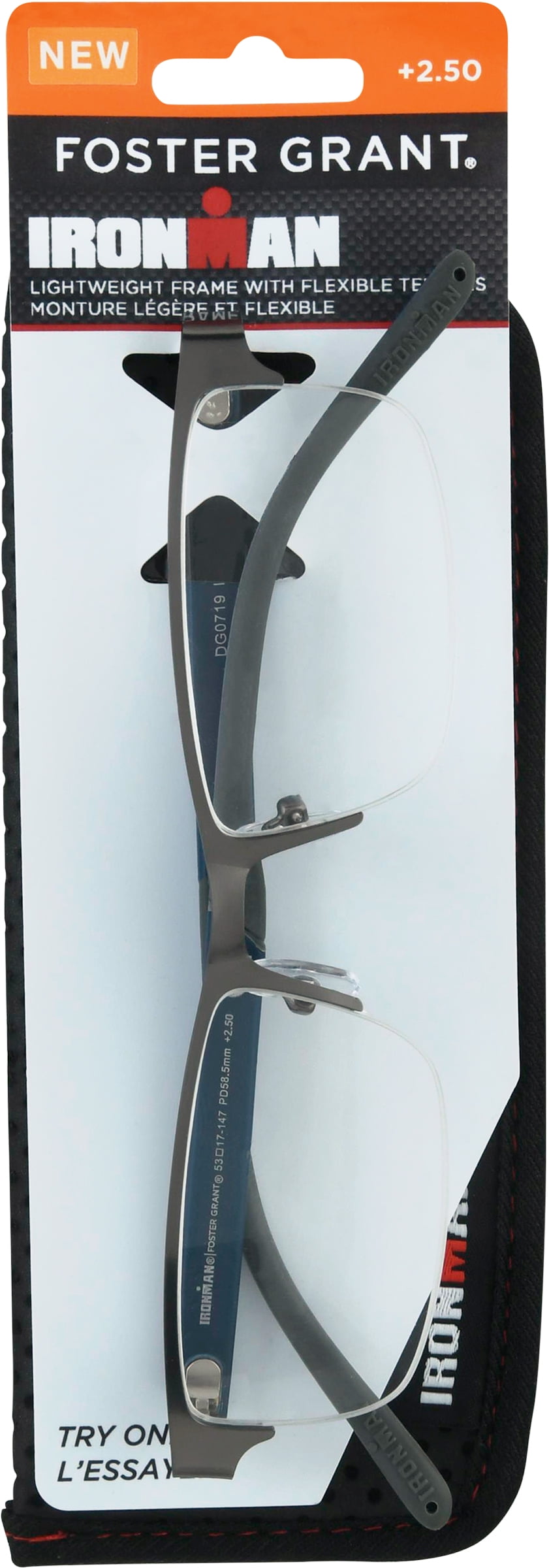 Foster Grant IronMan Gunmetal Men's Flexible Reading Glasses w/Soft