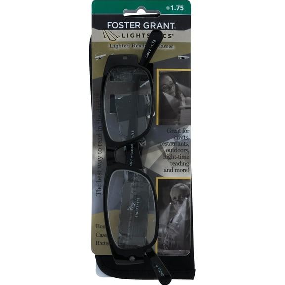 Foster Grant Light Specs Plastic Prescription Quality Lighted Men's Lloyd Reading Glass, + 1.75