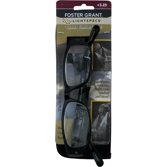 Foster Grant Light specs Lighted Reading Glasses Lloyd Case Extra Batteries, +3.25