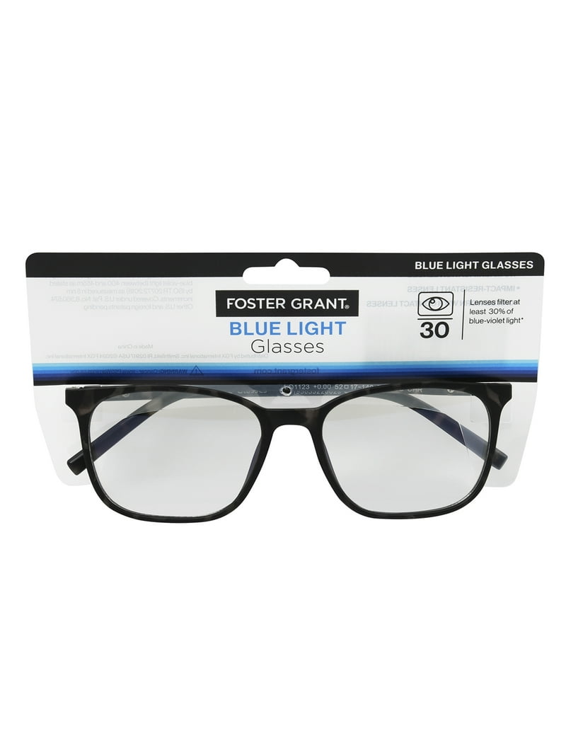 Foster Grant Men's Square Blue Light Glasses Gray, Filter 30% Blue