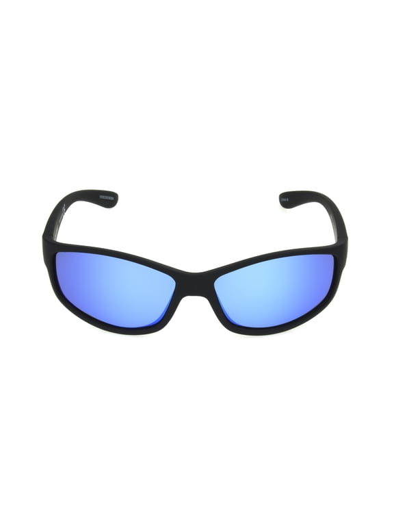 Men's Wrap Sport Sunglasses, Black Blue