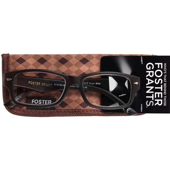 Foster Grant Reading Glasses Hugo Brown +3.25 with Case E-Z Readers