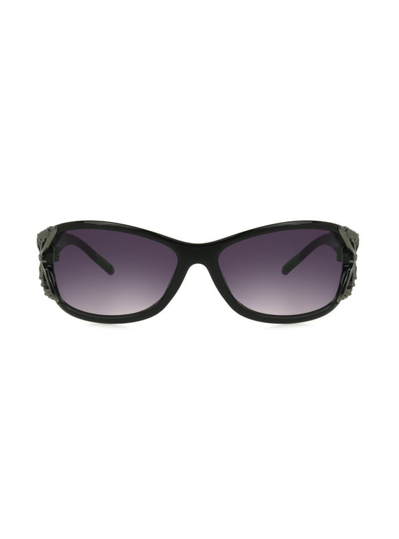 Foster Grant Women's Wrap Fashion Sunglasses Black Gunmetal