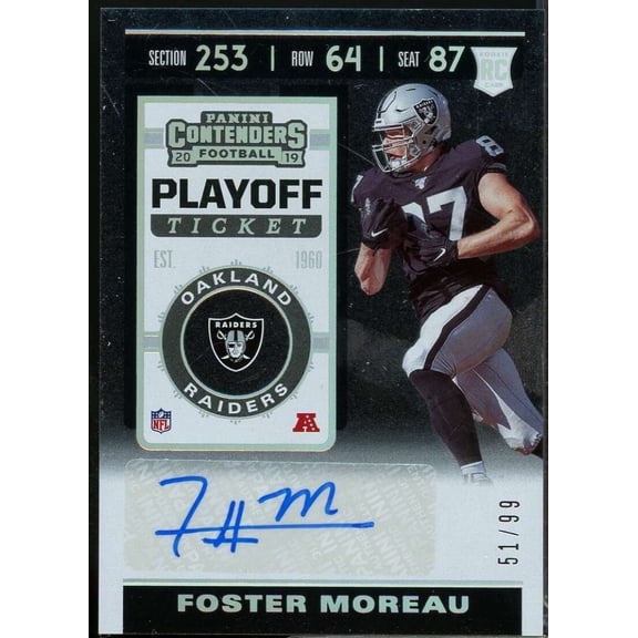 Foster Moreau Rookie 2019 Panini Contenders Playoff Ticket Autograph /99 #181