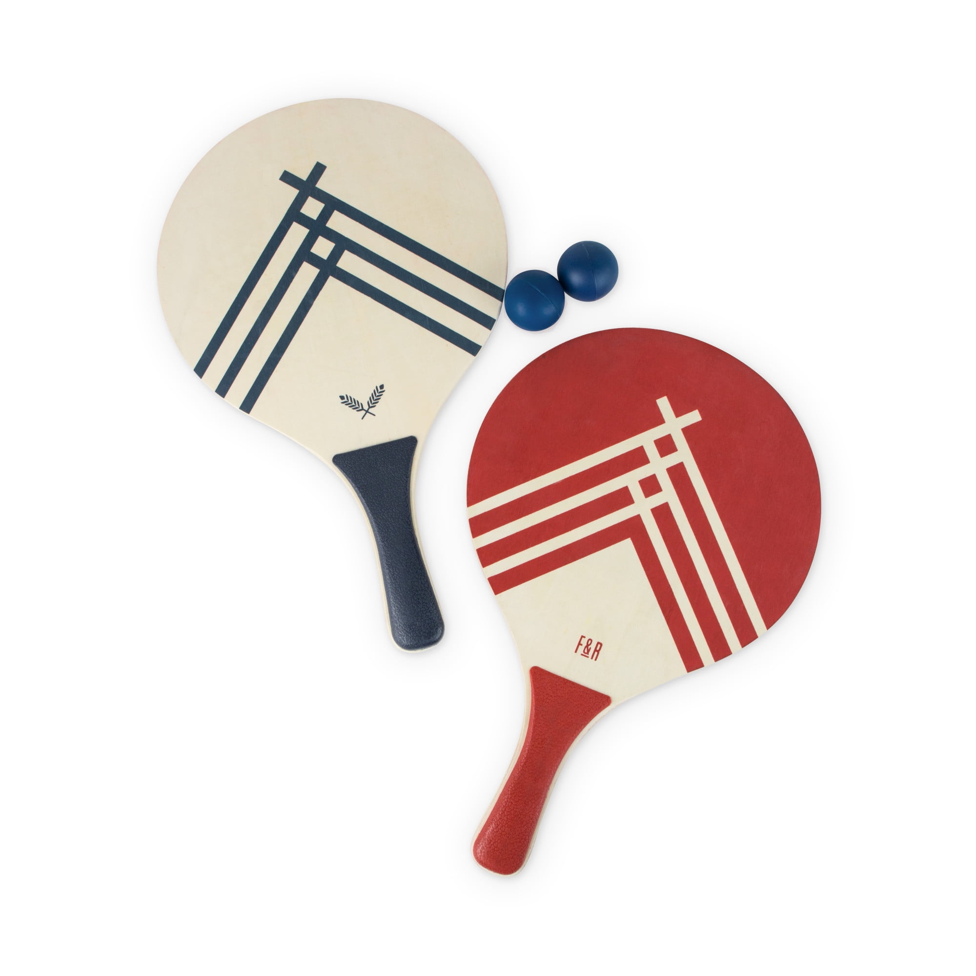 Foster & Rye Beach Paddle Tennis Game, Outdoor Ball and Wood Rackets for Picnics, Wood Paddles, Rubber Balls, Set of 2 Each
