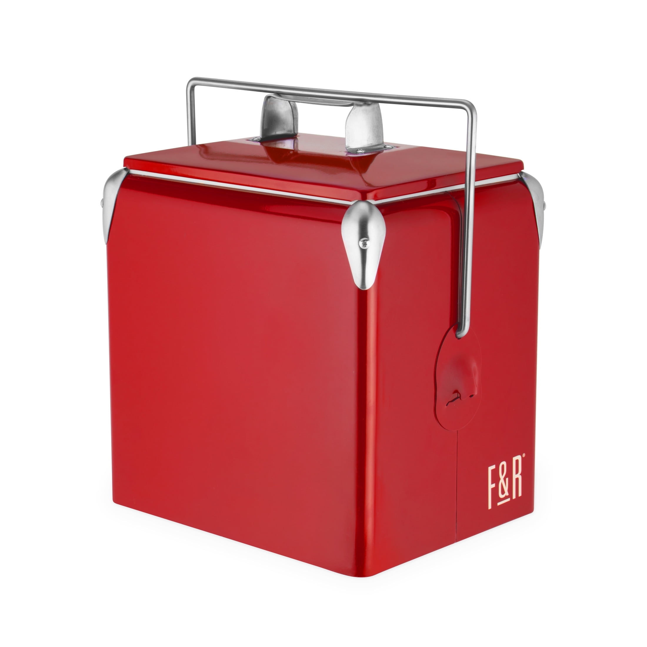 Foster & Rye Metal Vintage Outdoor Cooler for Beer Bottles, Soda Cans, Red