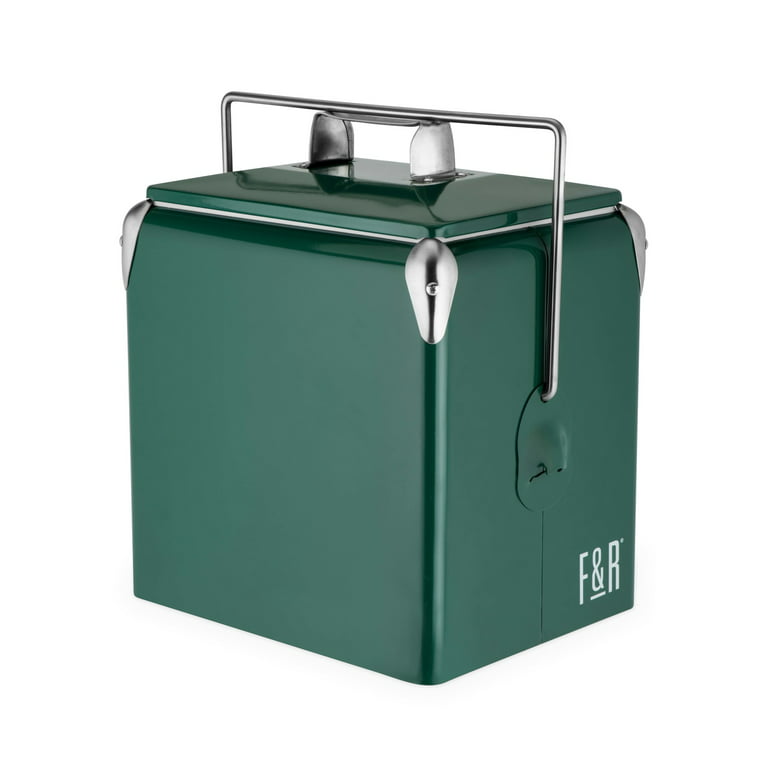 Foster & Rye Stainless Steel Retro Cooler, Vintage Metal cooler, Antique  Beverage Chiller and Ice Chest, Plastic Lined Drink Chest, Mounted Bottle 