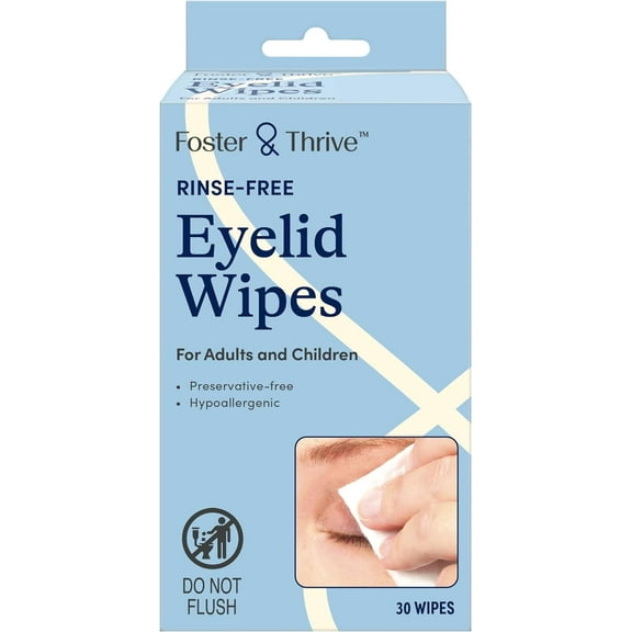 Foster & Thrive Eyelid Cleanser, Hypoallergenic, Rinse-free & Preservative-free, Pre-Moistened Eyelid Wipes for Mild to Moderate Conditions, Comfort & Soothe Irritated Eyelids, 30 Wipes