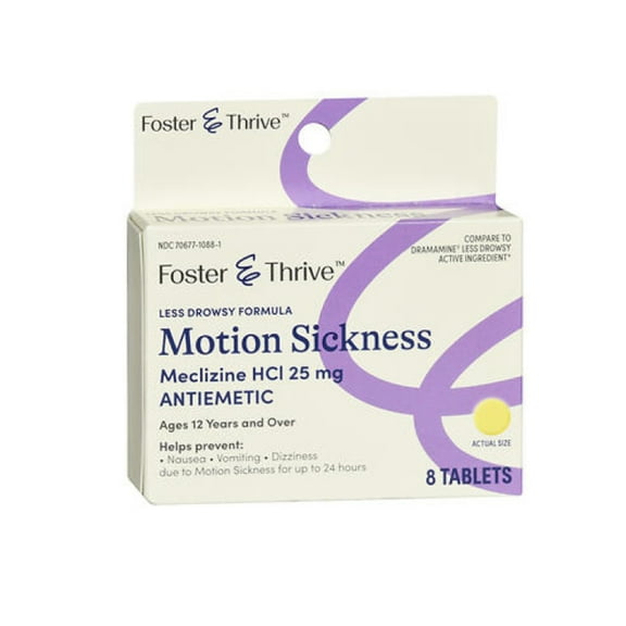 Foster & Thrive Less Drowsy 25 mg Motion Sickness Tablets - 8 ct