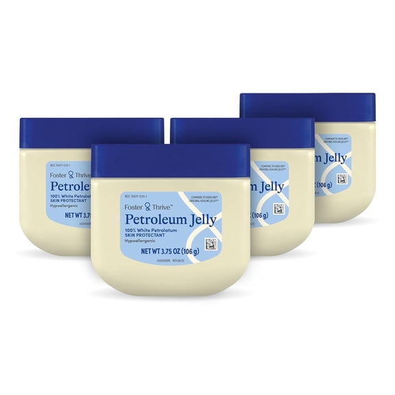 Foster & Thrive Petroleum Jelly Healing Skin Protectant, Provides Dry Skin Relief and Protects Minor Cuts, Hypoallergenic, Dermatologist Recommended, Fragrance-Free, Locks in Moisture 3.75 oz 4-Pack