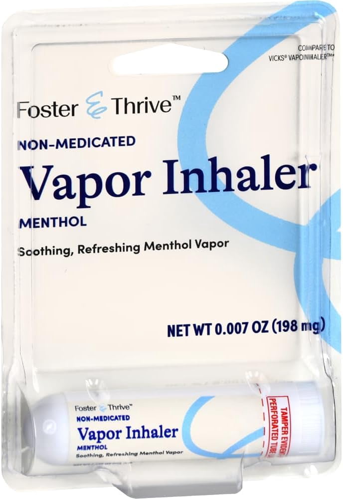 Foster & Thrive Vapor Inhaler, Portable, On-The-Go, Non-Medicated Nasal Decongestant Inhaler, Quick Refreshing Relief for Allergy, Cold, & Sinus, 0.007 oz (Pack of 1)