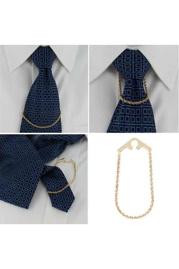 Usa Tie Chain Rope Link Yellow Gold Tone Button Hole Attachment Mens Adult Male