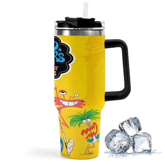 Foster's Home for Imaginary Friends-theme Insulated Stainless Steel Tumbler with Handle Gifts For Family Friends Fans and Straw Fits in Standard Cup Holder 40 OZ