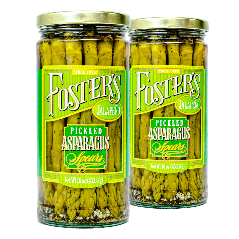 Foster's Pickled Asparagus- Jalapeño- 16oz (2 Pack)- Pickled Asparagus Spears in a Jar- Traditional Recipe- Gluten Free- Fat Free Spicy Pickled Asparagus- Preservative Free Pickle- Asparagus is fresh