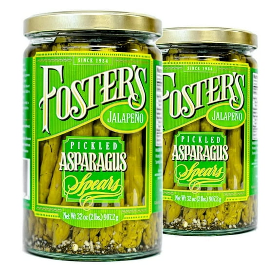 Foster's Pickled Asparagus- Jalapeño- 32oz (2 Pack)- Pickled Asparagus Spears in a Jar- Traditional Recipe- Gluten Free- Fat Free Spicy Pickled Asparagus- Preservative Free Pickle- Asparagus is fresh