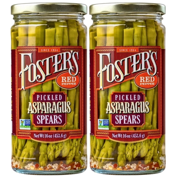 Foster's Hot Pickled Asparagus Spears in a Jar, Spicy Red Pepper, 16oz, 2 Pack, Traditional Pickled Vegetables Recipe over 40 years, Low Calorie Snack, Gluten Free, Fat and Preservative Free Pickles