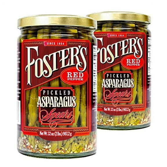 Foster's Pickled Asparagus- Red Pepper- 32oz (2 Pack) - Pickled Asparagus Spears in a Jar- Traditional Pickled Recipe -Gluten Free - Fat Free Pickled Asparagus Spicy - Preservative Free Fresh Pickles
