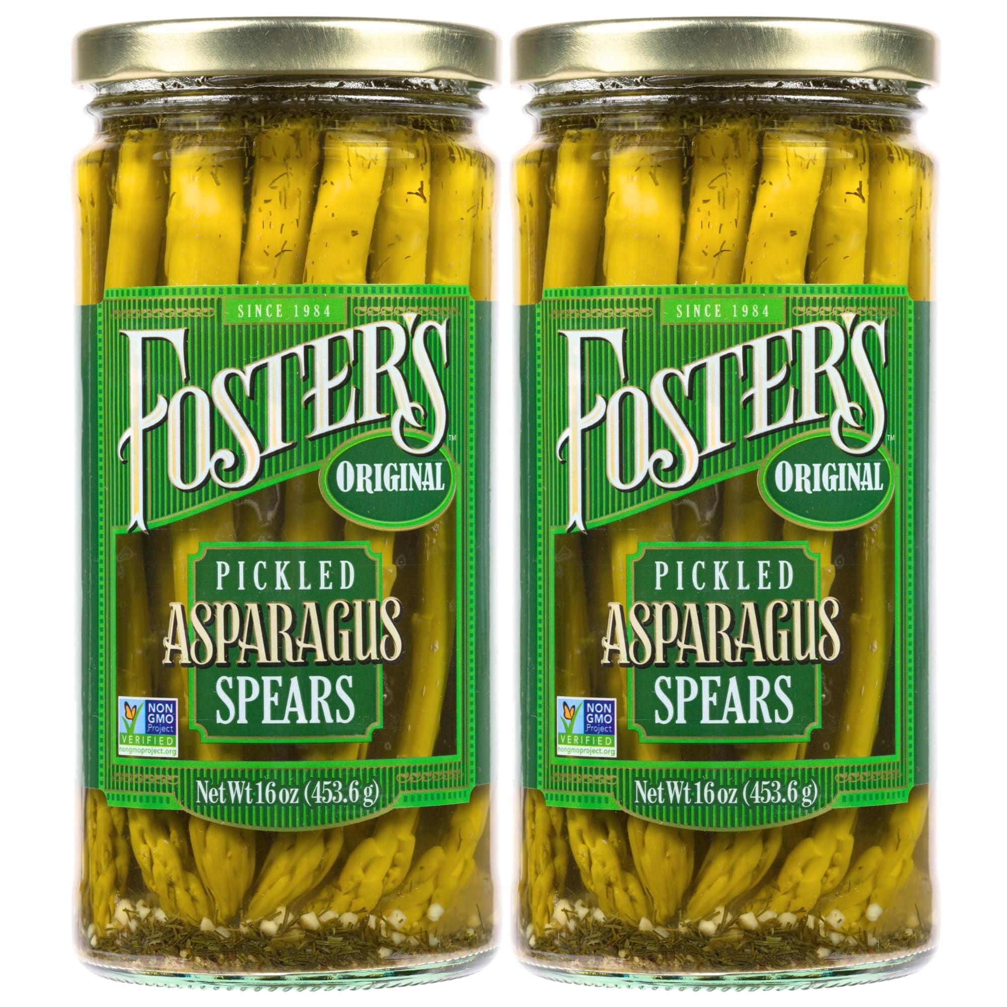 Foster's Pickled Asparagus Spears in a Jar, Original, 16oz, 2 Pack, Traditional Pickled Vegetables Recipe for over 40 years, Low Calorie Snack, Gluten Free, Fat and Preservative Free Pickles