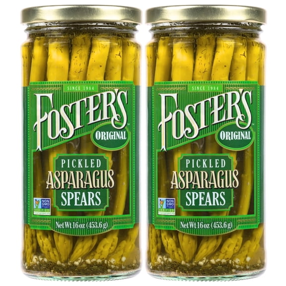 Foster's Pickled Asparagus Spears in a Jar, Original, 16oz, 2 Pack, Traditional Pickled Vegetables Recipe for over 40 years, Low Calorie Snack, Gluten Free, Fat and Preservative Free Pickles