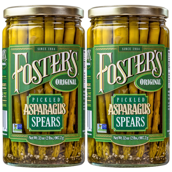 Foster's Pickled Asparagus Spears in a Jar, Original, 32oz, 2 Pack, Traditional Pickled Vegetables Recipe for over 40 years, Low Calorie Snack, Gluten Free, Fat and Preservative Free Pickles
