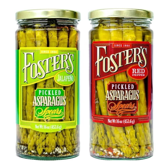 Foster’s Pickled Asparagus- Variety Pack- 16oz- (2 Pack)- Red Pepper and Jalapeño- Pickled Asparagus Spears- Pickled Vegetables Recipe for 30 years - Gluten Free - Fat Free- NO Preservatives