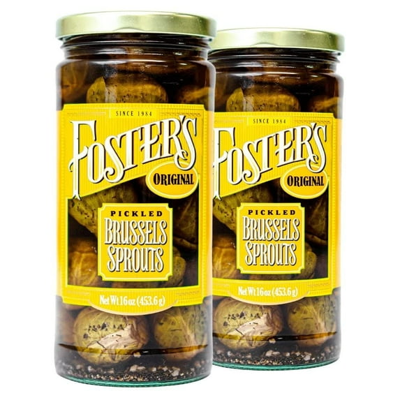 Foster’s Pickled Brussel Sprouts- Original- 16oz (2 Pack)- Pickled Brussels are Fresh, Gluten Free, Fat Free and Preservative Free - Brussels From a Traditional, Organic, Pickled Vegetable Recipe
