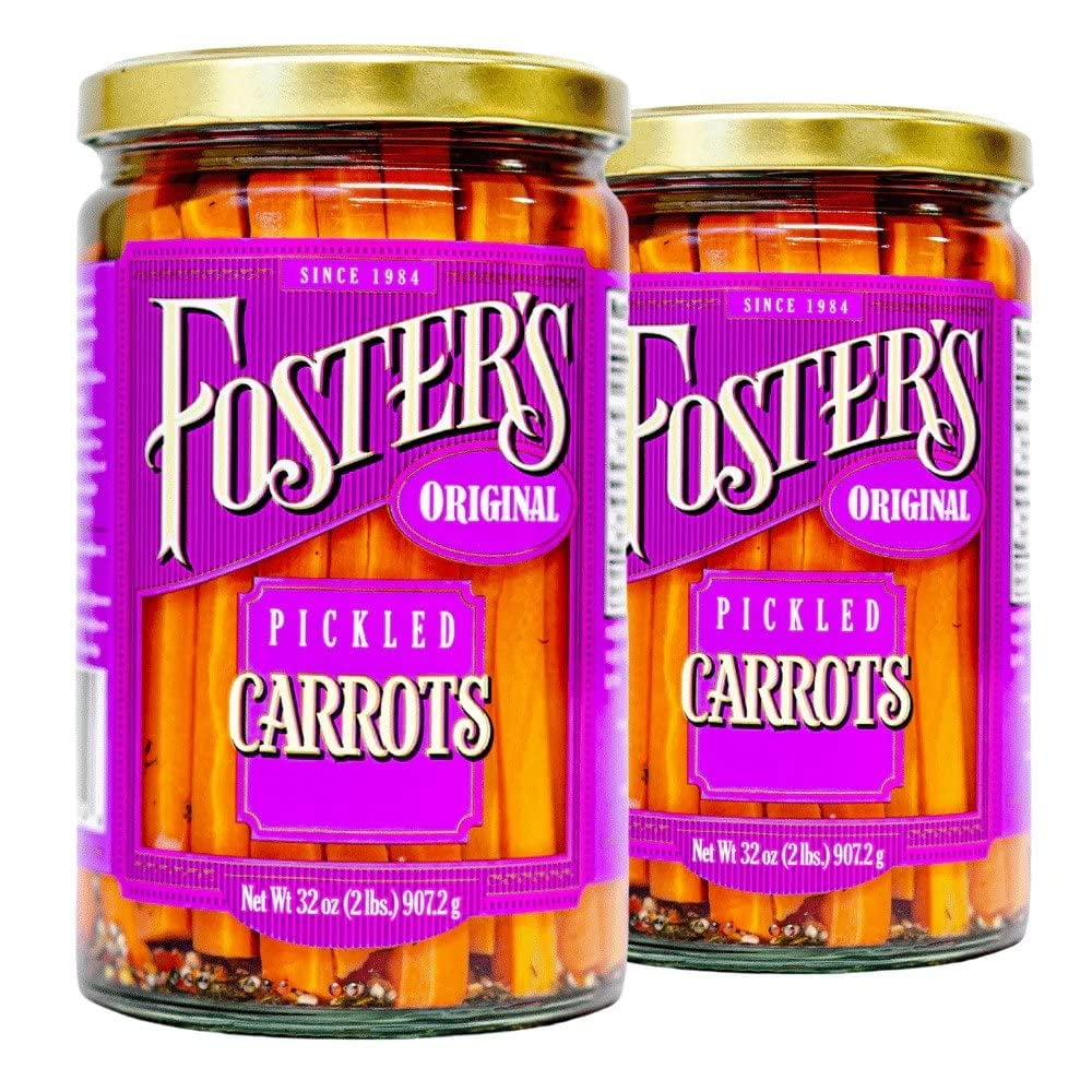 Foster's Pickled Carrots- Original- 32oz (2 Pack) - Pickled Carrots in a Jar - Traditional Pickled Vegetables Recipe for 30 years - Gluten Free - Fat Free Carrots Pickled - Preservative Free Pickles