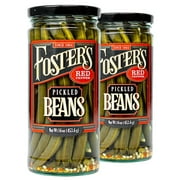 Foster's Pickled Green Beans- Red Pepper- 16oz (2 Pack) - Pickled Green Beans in a Jar - Traditional Pickled Vegetables Recipe for 30 years - Gluten Free- Pickled Green Beans Spicy - No Preservatives