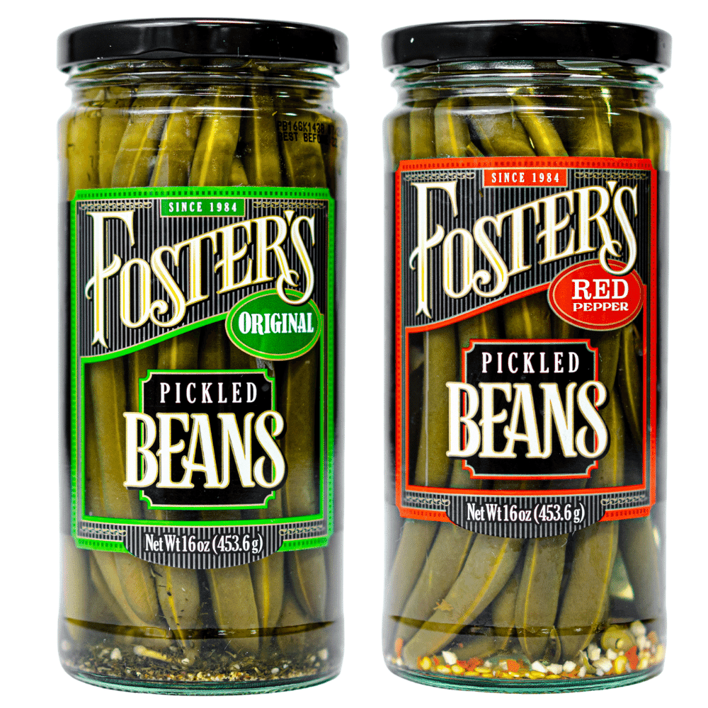 Foster’s Pickled Green Beans- Variety Pack- 16oz (2 Pack)- Original and Red Pepper Pickled Green Beans- Pickled Vegetables Recipe for 30 years- Gluten Free- Fat Free- NO Preservatives