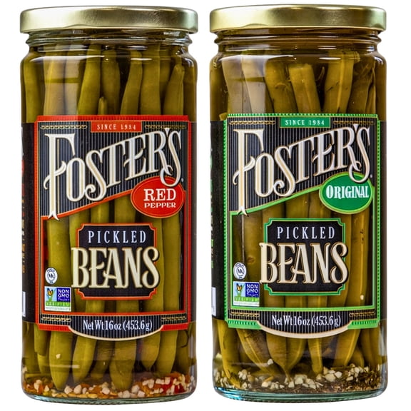 Foster's Since 1984 Pickled Green Beans, Variety Pack 16oz, 2 Pack | Traditional Pickled Vegetables Recipe for over 40 years, Low Calorie Snack, Gluten Free, Fat and Preservative Free