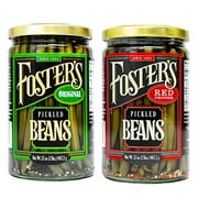 Fosters Pickled Green Beans- Variety Pack- 32oz (2 Pack)- Original and Red Pepper Pickled Green Beans- Pickled Vegetables Recipe for 30 years- Gluten Free- Fat Free- NO Preservatives